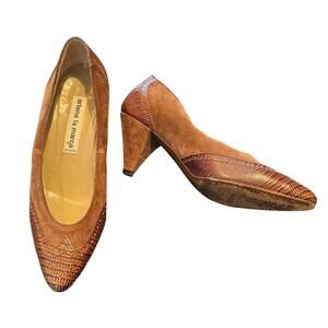 Arlene La Marca Made in Italy Brown Suede Snakeskin Pump Heels Shoes Womens 7